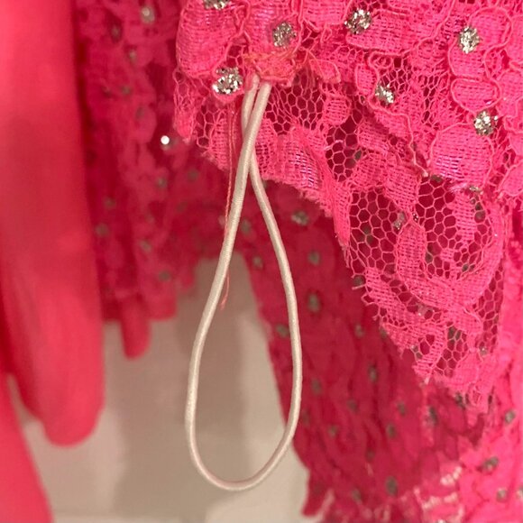 Body Wrappers Drapey Lace Panel Tunic Top Sparkly Rose Pink M #629 Praise Dance - Picture 6 of 12